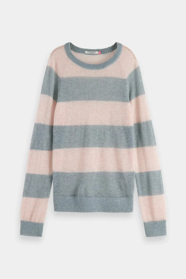 Sweaters & Knitwear-SCOTCH & SODA BLOCK STRIPE RAGLAN PULLOVER SEA FLOWER