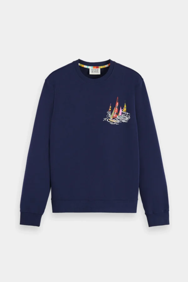 Sweaters & Knitwear-SCOTCH & SODA BOAT ARTWORK SWEATSHIRT NAVY BLUE