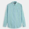 Shirts-SCOTCH & SODA DOBBY STRIPE ROLL UP SHIRT BLUE