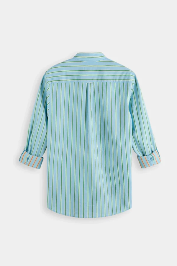 Shirts-SCOTCH & SODA DOBBY STRIPE ROLL UP SHIRT BLUE