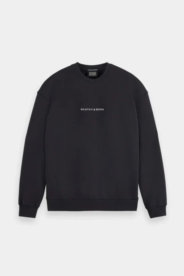 Sweaters & Knitwear-SCOTCH & SODA ESSENTIALS LOGO SWEATSHIRT BLACK