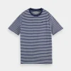 Tees & Tanks-SCOTCH & SODA ESSENTIALS ORGANIC COTTON STRIPED T-SHIRT NAVY