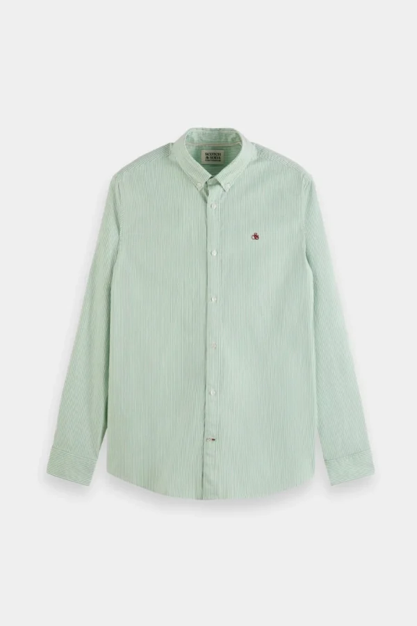 Shirts-SCOTCH & SODA ESSENTIALS ORGANIC OXFORD STRIPE SHIRT SEAFOAM