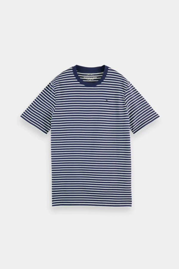 Tees & Tanks-SCOTCH & SODA ESSENTIALS ORGANIC COTTON STRIPED T-SHIRT NAVY