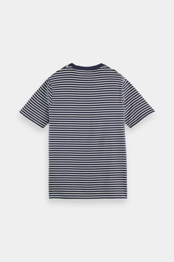 Tees & Tanks-SCOTCH & SODA ESSENTIALS ORGANIC COTTON STRIPED T-SHIRT NAVY
