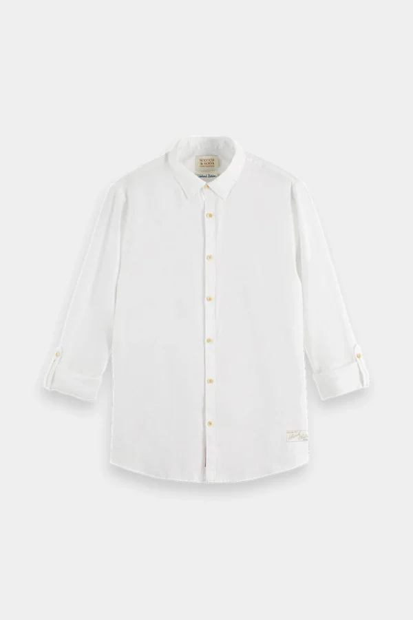 Shirts-SCOTCH & SODA LINEN ROLL UP SHIRT WHITE