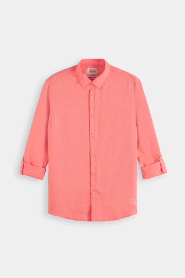 Shirts-SCOTCH & SODA LINEN ROLL UP SHIRT CORAL REEF