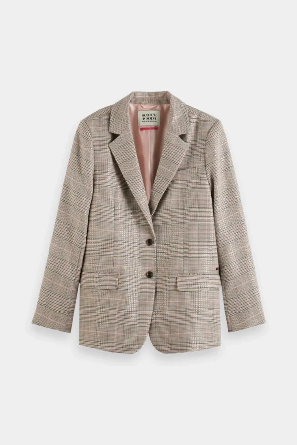 Coats & Jackets-SCOTCH & SODA SEQUIN PRNCE OF WALES CHECK BOYFRIEND SINGLE BREASTED BLAZER