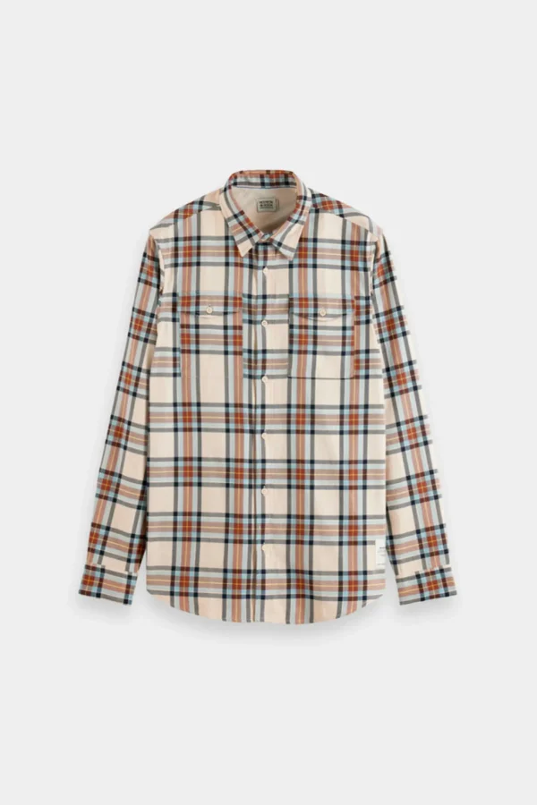 Shirts-SCOTCH & SODA YARN DYED FLANNEL CHECK SHIRT BEIGE