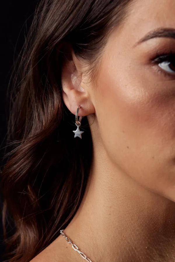 925 Sterling Silver | Jewellery-BLANK SPACE. STAR HOOP EARRINGS