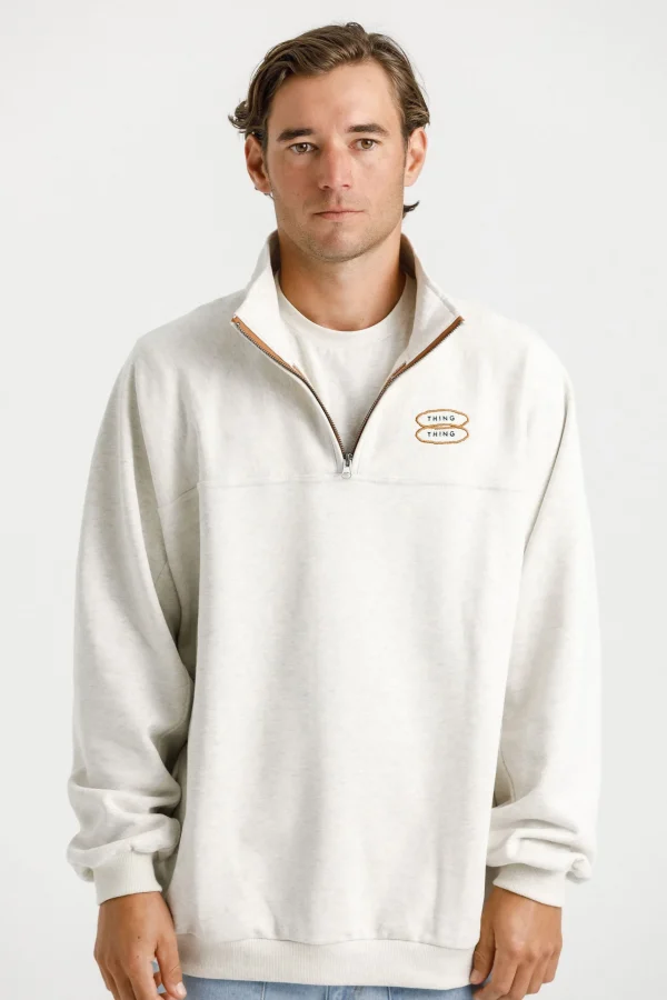 Sweaters & Knitwear-THING THING 1/4 ZIP UP CREW UNBLEACHED MARLE