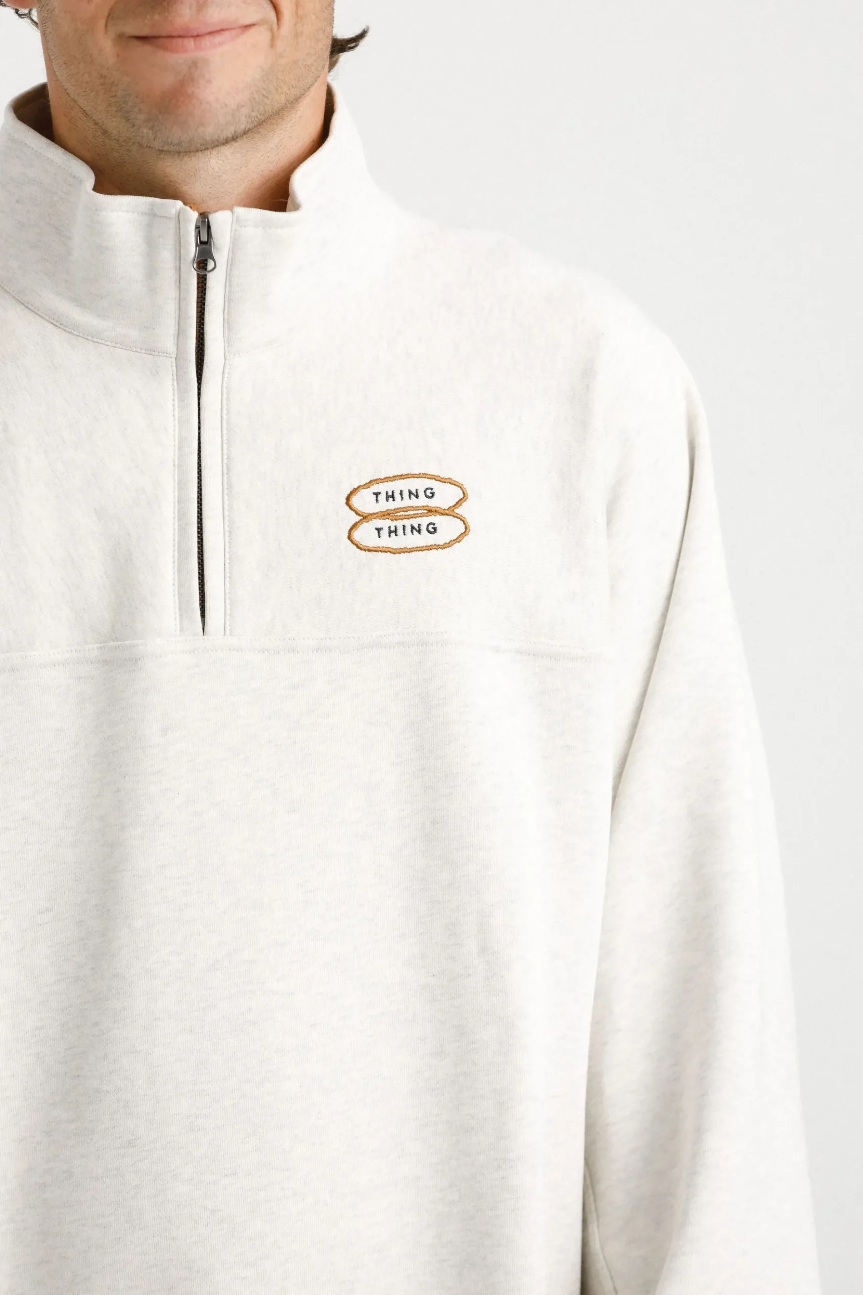 thing_thing__zip_up_crew__7.webp Sweaters & Knitwear-THING THING 1/4 ZIP UP CREW UNBLEACHED MARLE