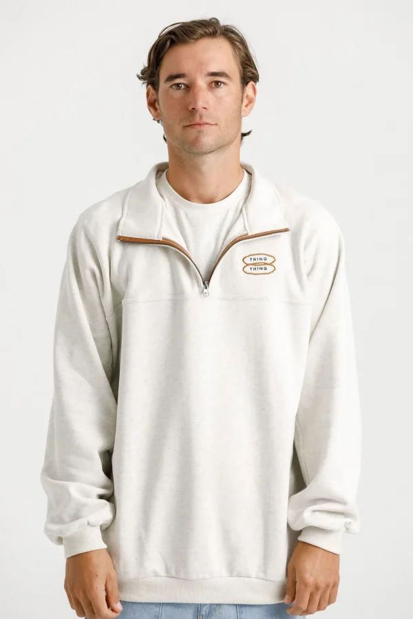 Sweaters & Knitwear-THING THING 1/4 ZIP UP CREW UNBLEACHED MARLE