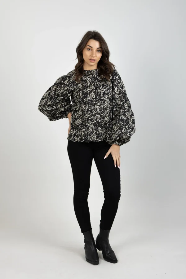Shirts & Tops-THING THING BILLOW TOP DARK DITSY