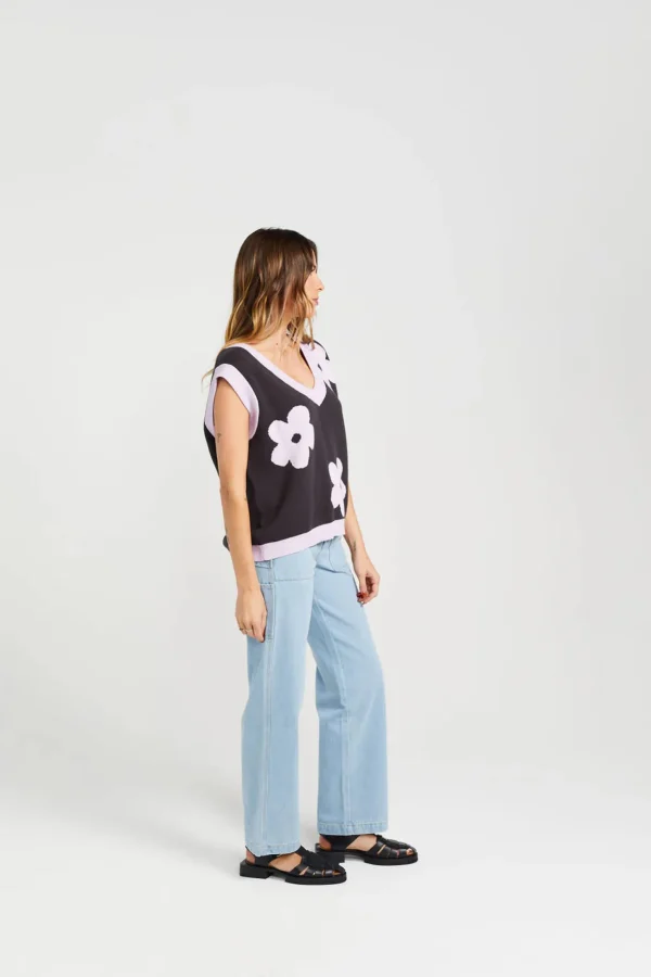 Sweaters & Knitwear-THING THING BLOOM VEST COAL LILAC