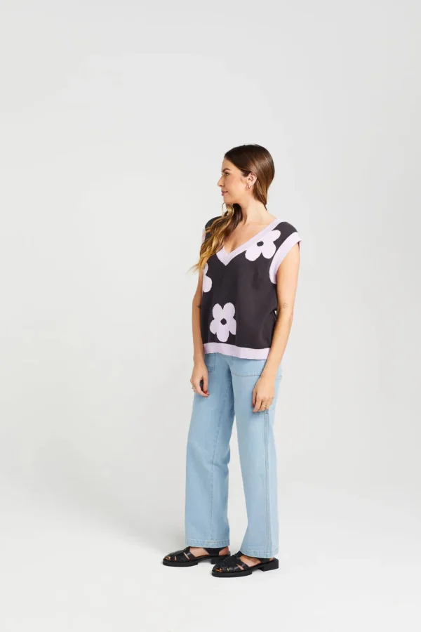 Sweaters & Knitwear-THING THING BLOOM VEST COAL LILAC