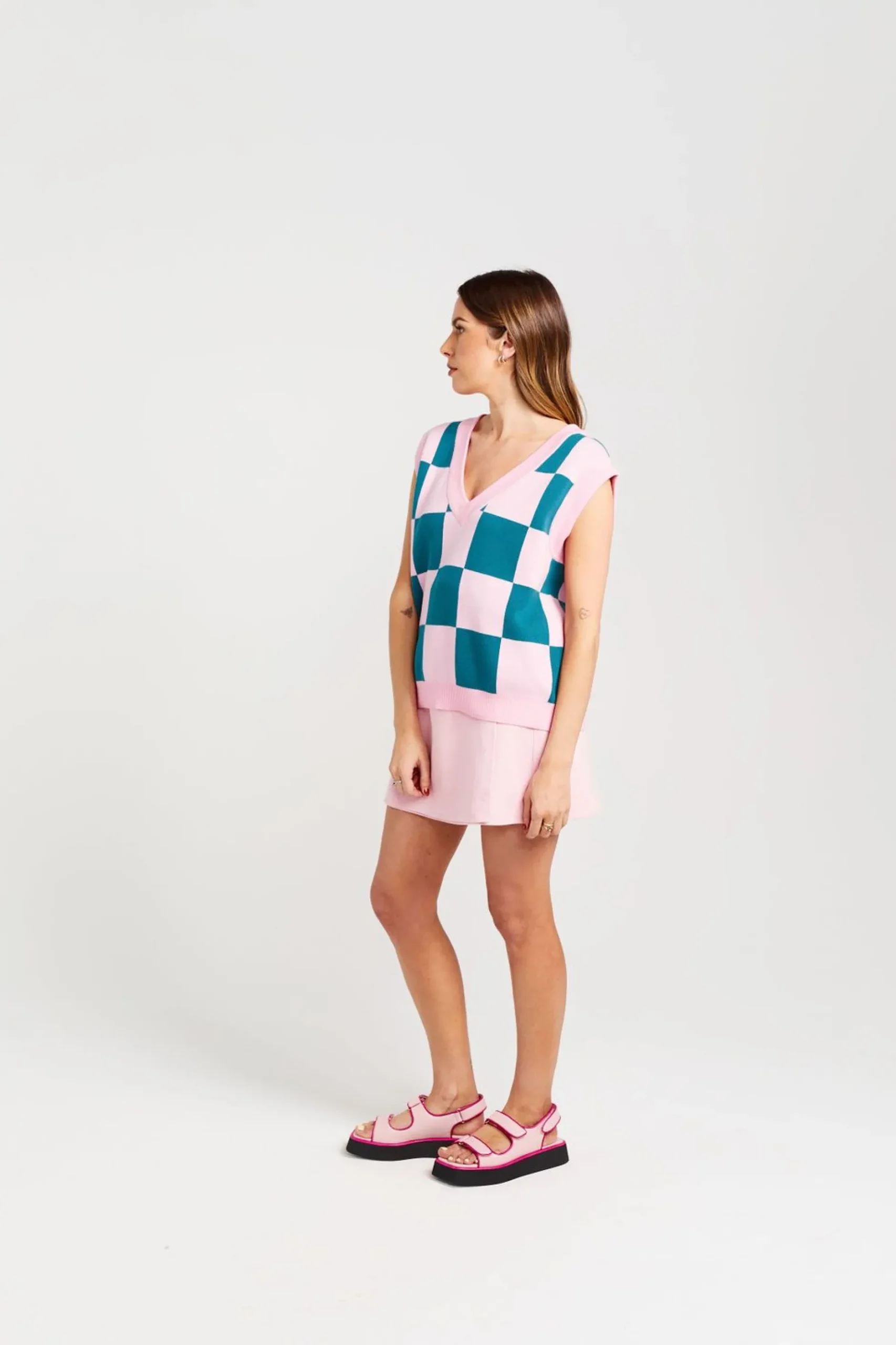 thing_thing_check_it_vest_4.webp Sweaters & Knitwear-THING THING CHECK IT VEST TEAL CANDY