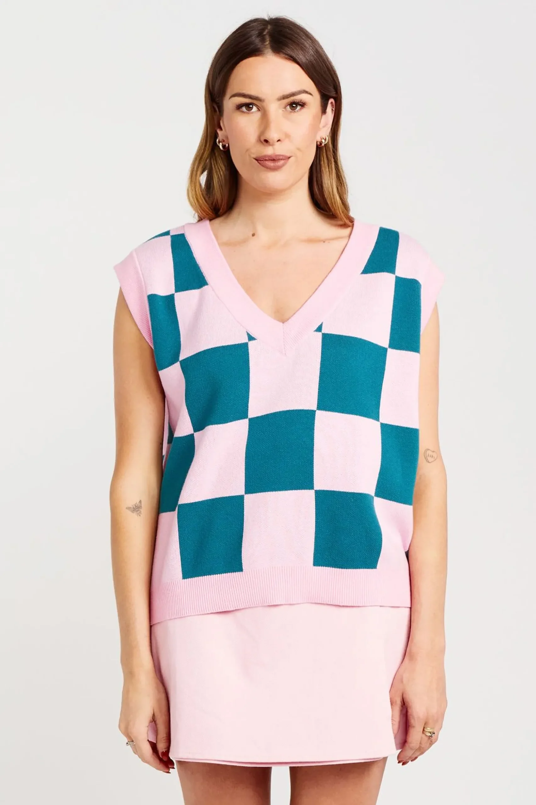 thing_thing_check_it_vest_5.webp Sweaters & Knitwear-THING THING CHECK IT VEST TEAL CANDY