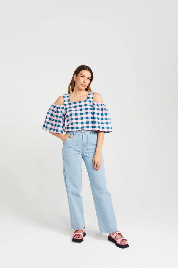 Shirts & Tops-THING THING CUT AWAY TOP TEAL CANDY