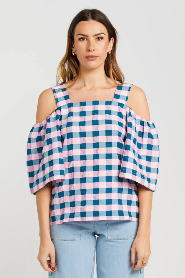 Shirts & Tops-THING THING CUT AWAY TOP TEAL CANDY