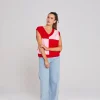 Sweaters & Knitwear-THING THING DIVIDE CHECK VEST PINKY TOMATO