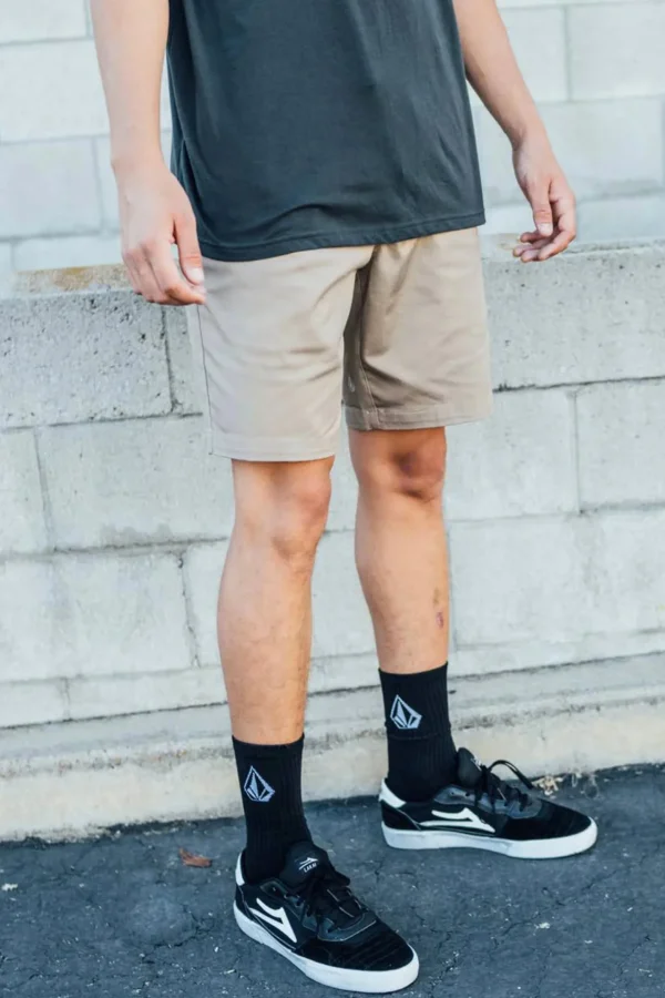 Shorts-VOLCOM FRICKEN ELASTIC WAIST SHORT - KHAKI