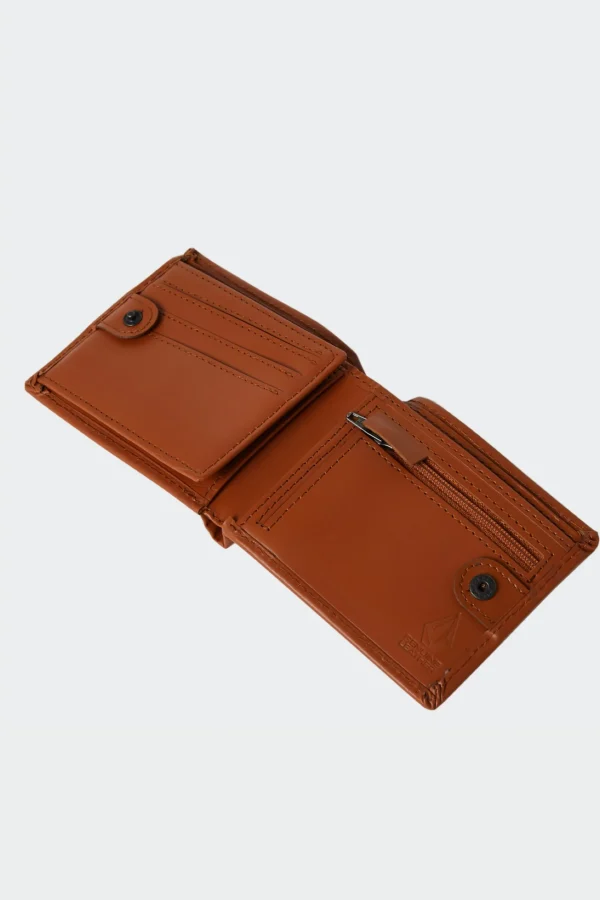 Bags & Wallets-VOLCOM SINGLE STONE LEATHER WALLET - TAN