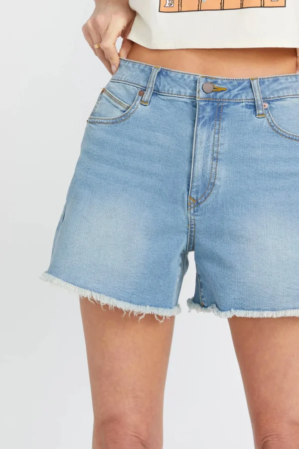 Shorts-VOLCOM STONE STEP HIRISE DENIM SHORT - BLUE DRIFT